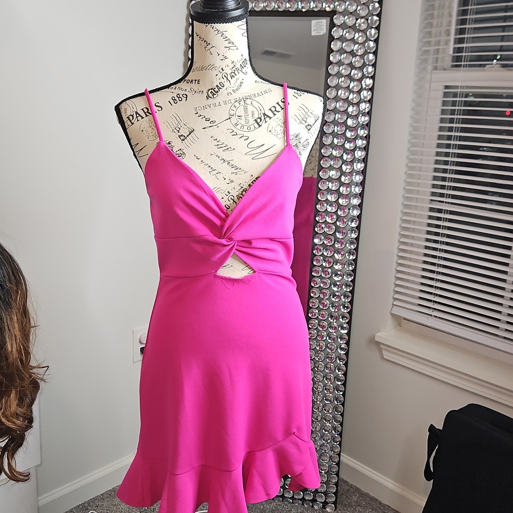 Vibrant Pink Twist-Front Dress